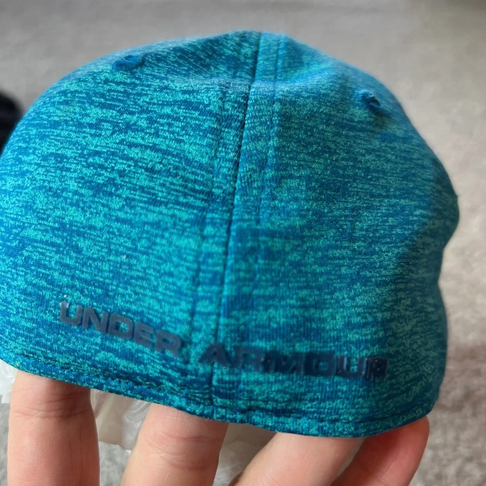 Under Armour Kids Baseball Cap Blue Heathered Youth Flex Fit Hat athletic casual